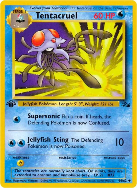 Tentacruel #44/62 Unlimited Pokémon card from Fossil