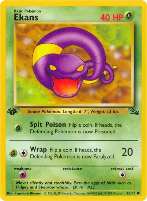 Ekans #46/62 1st Edition Pokémon card from Fossil