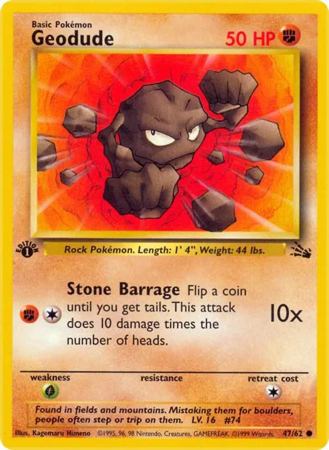 Geodude #47/62 1st Edition Pokémon card from Fossil