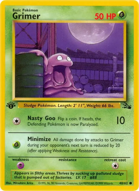 Grimer #48/62 Unlimited Pokémon card from Fossil