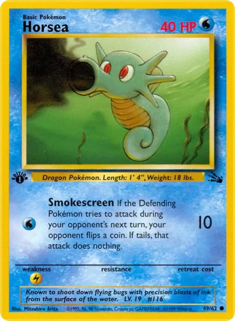 Horsea #49/62 1st Edition Pokémon card from Fossil