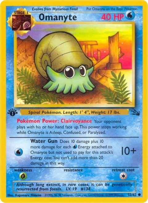 Omanyte #52/62 1st Edition Pokémon card from Fossil