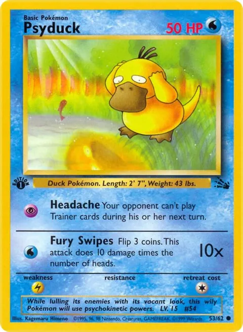 Psyduck #53/62 Unlimited Pokémon card from Fossil