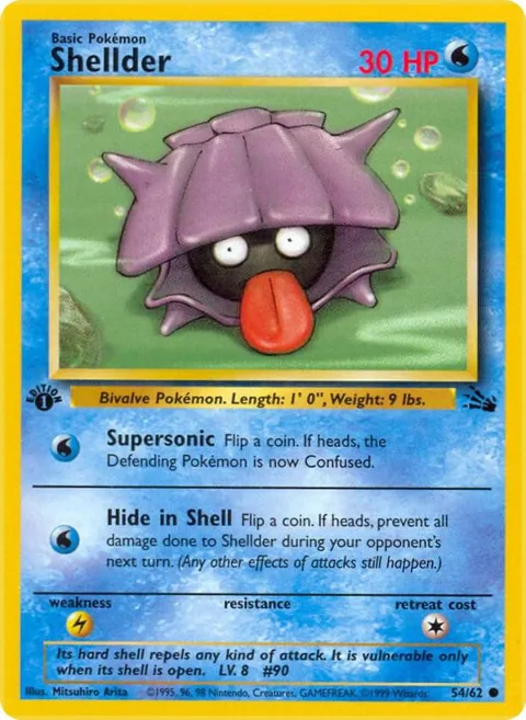 Shellder #54/62 1st Edition Pokémon card from Fossil