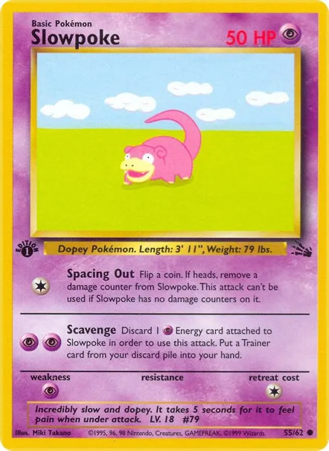 Slowpoke #55/62 Unlimited Pokémon card from Fossil