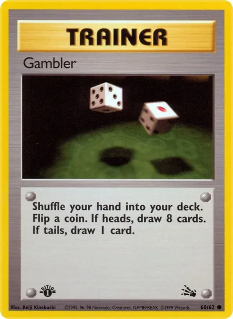 Gambler #60/62 Unlimited Pokémon card from Fossil