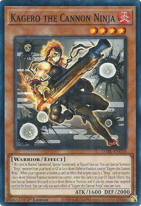 Kagero the Cannon Ninja DABL-EN018 Yu-Gi-Oh card from Darkwing Blast