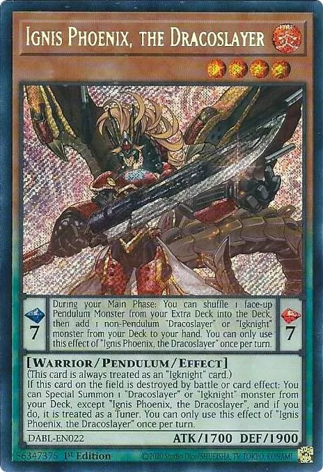 Ignis Phoenix, the Dracoslayer DABL-EN022 Yu-Gi-Oh card from Darkwing Blast