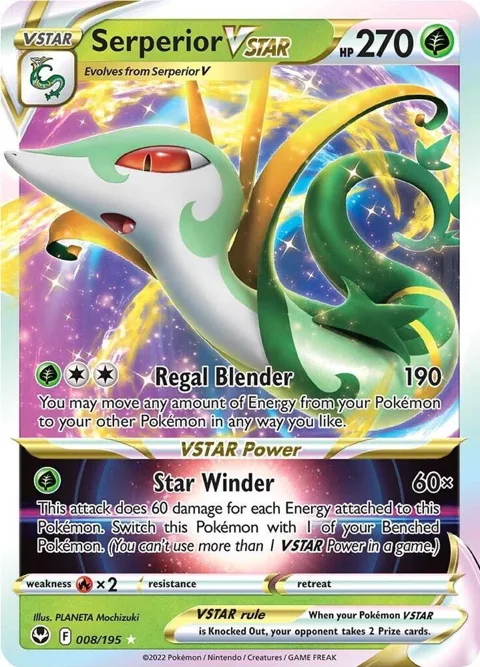 Serperior VSTAR #008/195 Holofoil Pokémon card from Silver Tempest