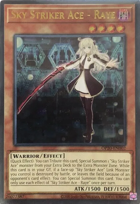 Sky Striker Ace - Raye Ultimate Rare OP20-EN002 Yu-Gi-Oh card from OTS Tournament Pack 20