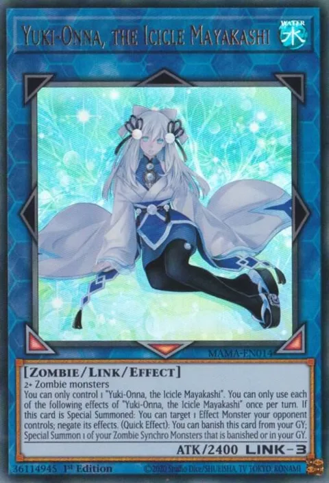 Yuki-Onna, the Icicle Mayakashi MAMA-EN014 Yu-Gi-Oh card from Magnificent Mavens