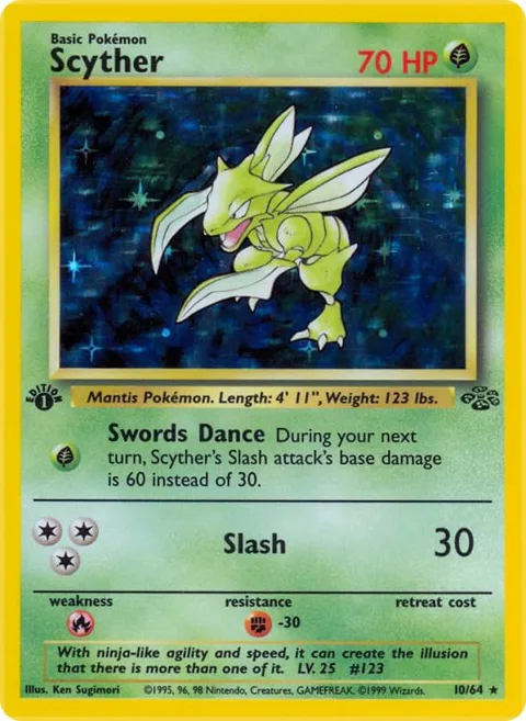 Scyther 10 #10/64 Unlimited Holofoil Pokémon card from Jungle