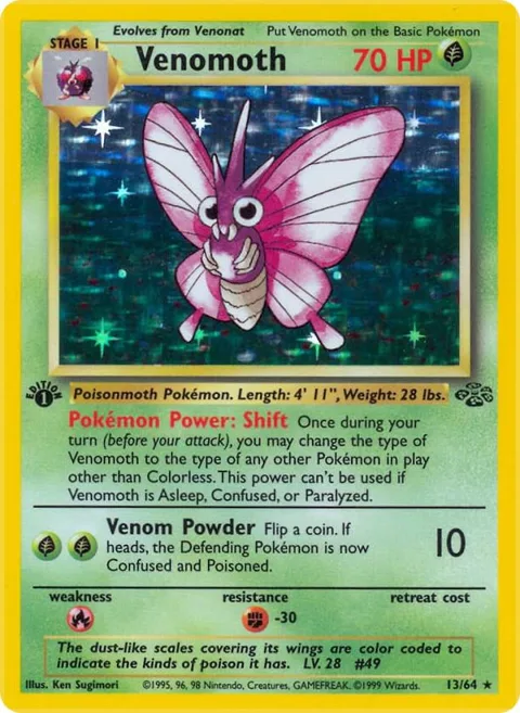 Venomoth 13 #13/64 Unlimited Holofoil Pokémon card from Jungle