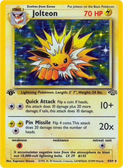 Jolteon 4 #04/64 1st Edition Holofoil Pokémon card from Jungle