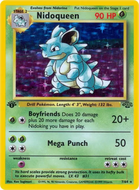 Nidoqueen 7 #07/64 1st Edition Holofoil Pokémon card from Jungle