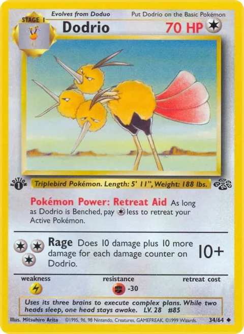 Dodrio #34/64 1st Edition Pokémon card from Jungle