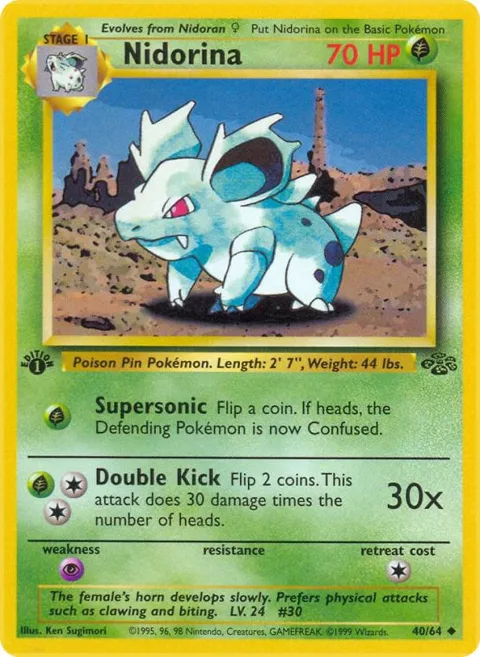 Nidorina #40/64 1st Edition Pokémon card from Jungle