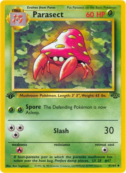 Parasect #41/64 1st Edition Pokémon card from Jungle