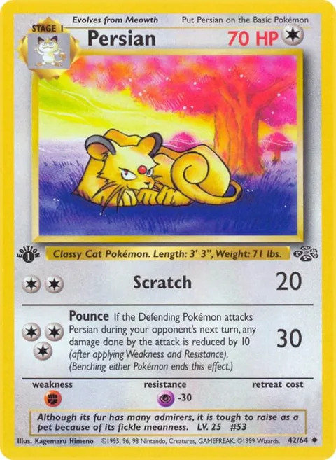 Persian #42/64 1st Edition Pokémon card from Jungle