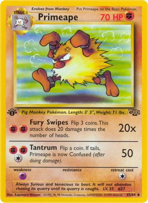 Primeape #43/64 Unlimited Pokémon card from Jungle