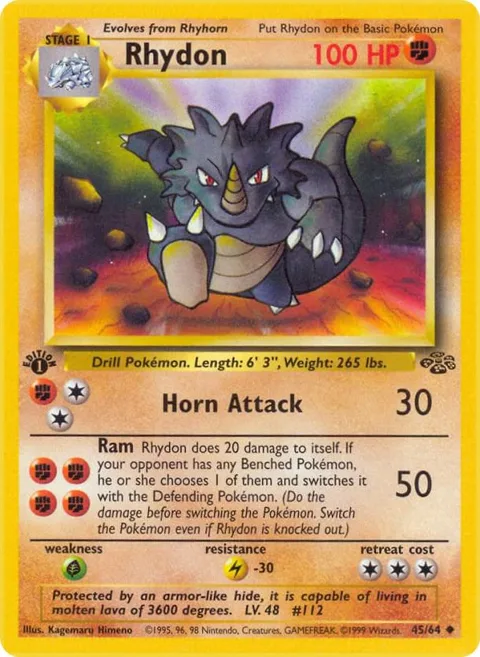 Rhydon #45/64 Unlimited Pokémon card from Jungle
