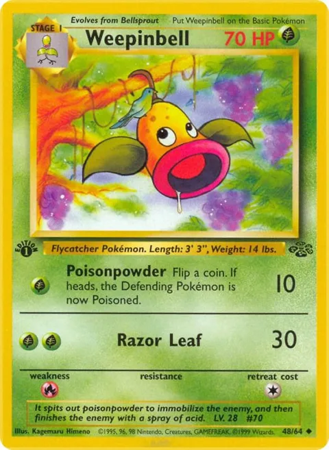 Weepinbell #48/64 1st Edition Pokémon card from Jungle