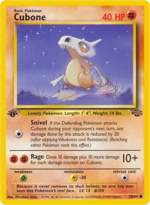 Cubone #50/64 1st Edition Pokémon card from Jungle