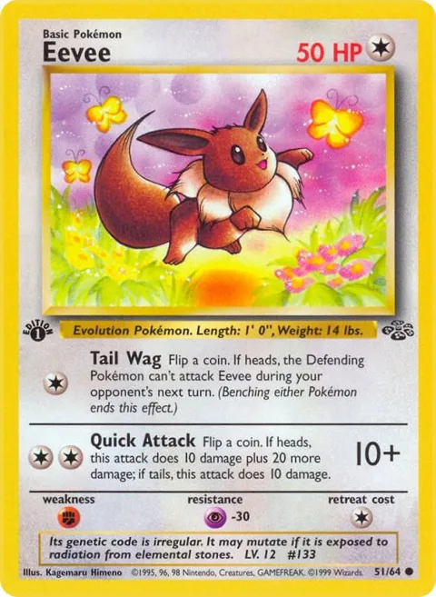 Eevee #51/64 Unlimited Pokémon card from Jungle