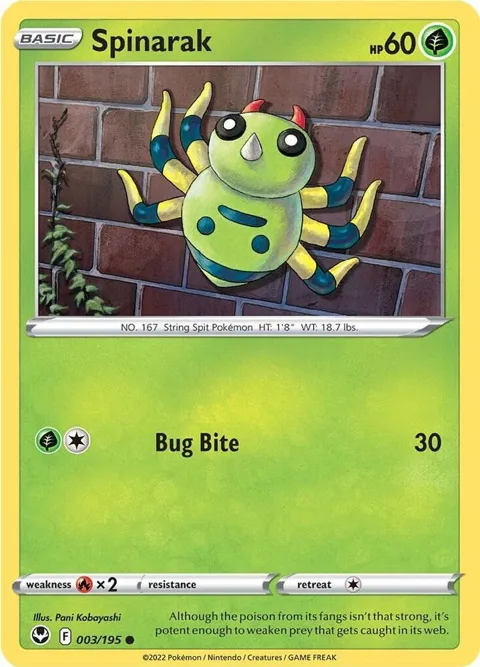 Spinarak #003/195 Reverse Holofoil Pokémon card from Silver Tempest