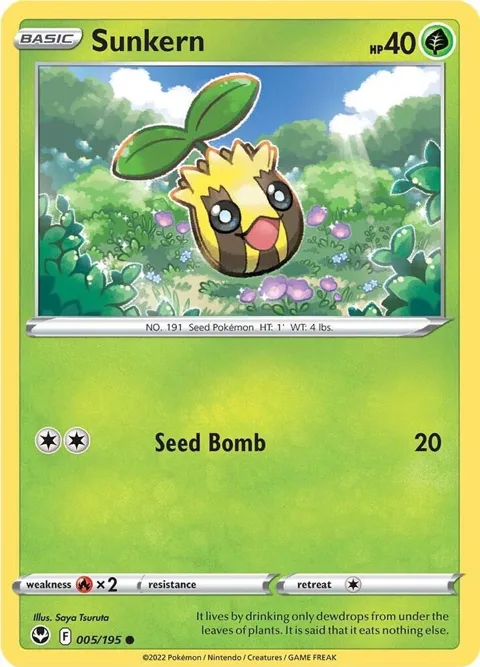 Sunkern #005/195 Reverse Holofoil Pokémon card from Silver Tempest
