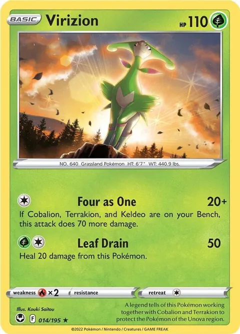 Virizion #014/195 Reverse Holofoil Pokémon card from Silver Tempest
