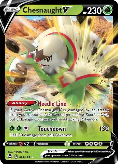 Chesnaught V #015/195 Holofoil Pokémon card from Silver Tempest