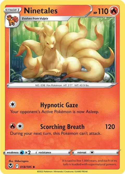 Ninetales #018/195 Reverse Holofoil Pokémon card from Silver Tempest