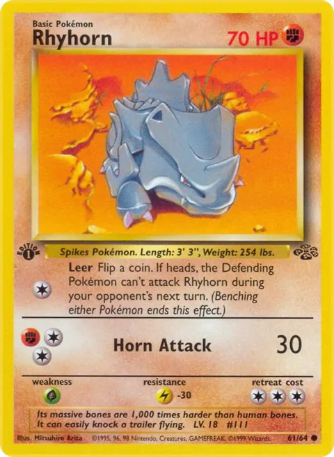 Rhyhorn #61/64 Unlimited Pokémon card from Jungle