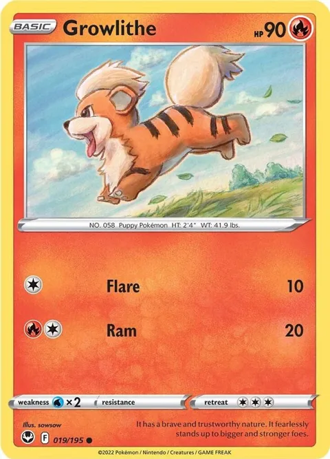 Growlithe #019/195 Reverse Holofoil Pokémon card from Silver Tempest