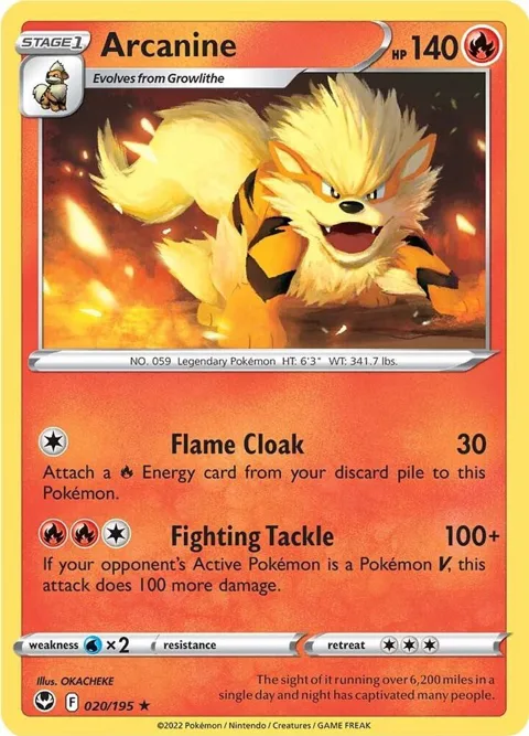Arcanine #020/195 Reverse Holofoil Pokémon card from Silver Tempest