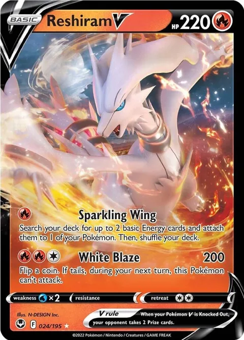 Reshiram V #024/195 Holofoil Pokémon card from Silver Tempest