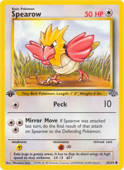 Spearow #62/64 1st Edition Pokémon card from Jungle