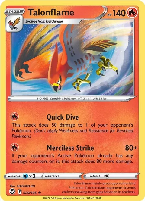 Talonflame #029/195 Reverse Holofoil Pokémon card from Silver Tempest