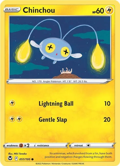 Chinchou #051/195 Reverse Holofoil Pokémon card from Silver Tempest