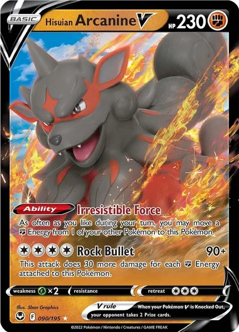 Hisuian Arcanine V #090/195 Holofoil Pokémon card from Silver Tempest