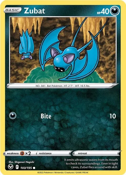 Zubat #103/195 Reverse Holofoil Pokémon card from Silver Tempest
