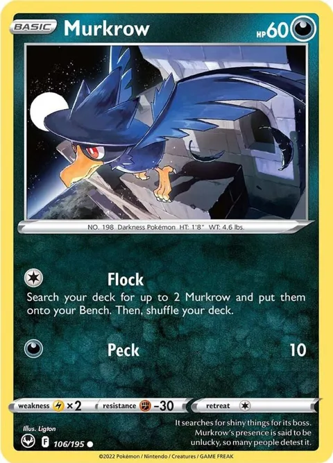 Murkrow #106/195 Reverse Holofoil Pokémon card from Silver Tempest