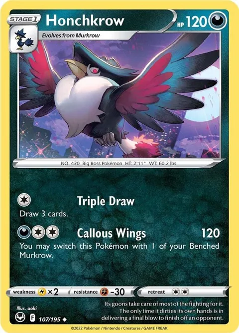 Honchkrow #107/195 Reverse Holofoil Pokémon card from Silver Tempest