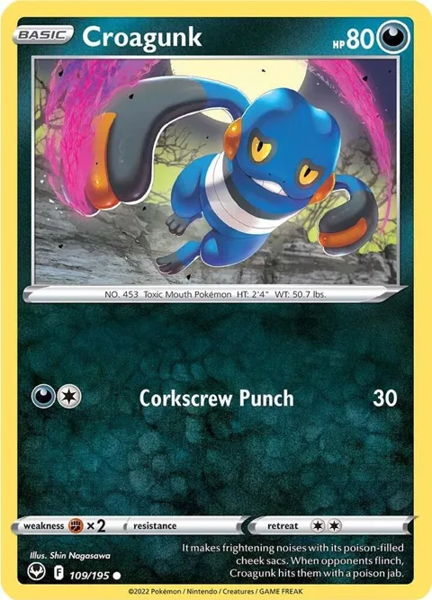 Croagunk #109/195 Reverse Holofoil Pokémon card from Silver Tempest
