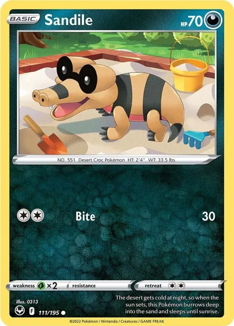 Sandile #111/195 Reverse Holofoil Pokémon card from Silver Tempest