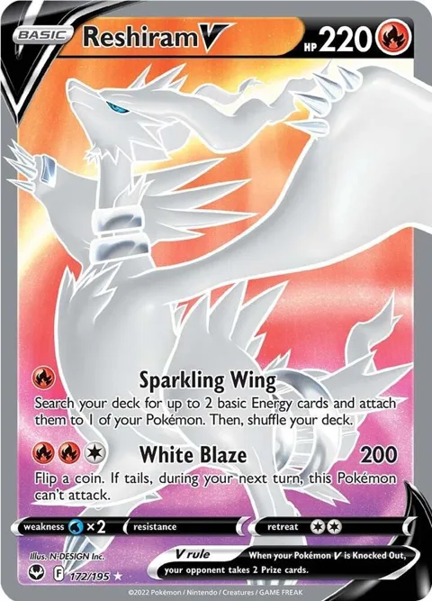 Reshiram V Full Art #172/195 Holofoil Pokémon card from Silver Tempest