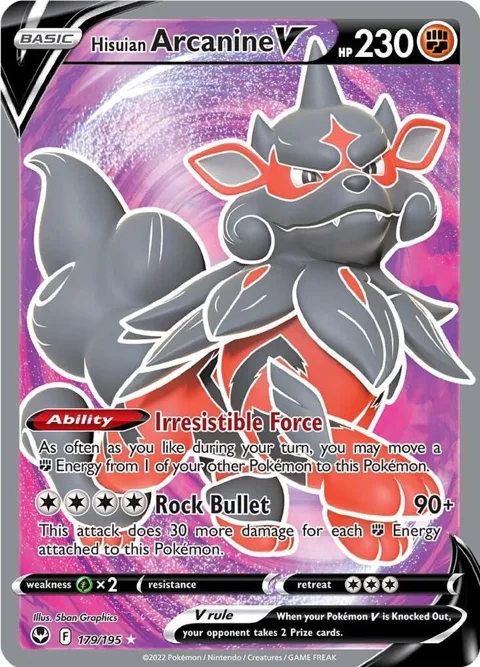 Hisuian Arcanine V Full Art #179/195 Holofoil Pokémon card from Silver Tempest