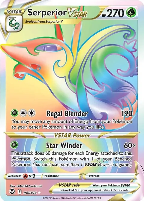 Serperior VSTAR Secret Rare #196/195 Holofoil Pokémon card from Silver Tempest