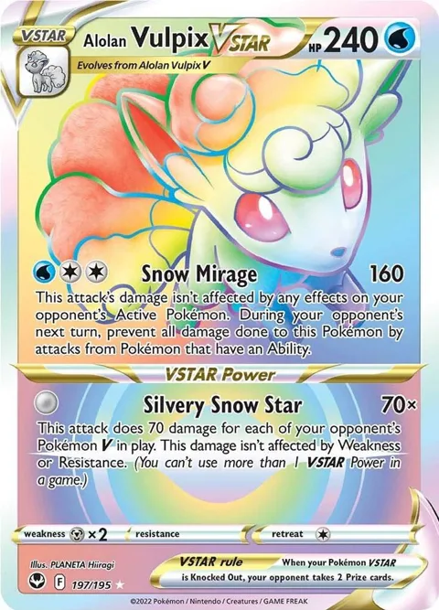 Alolan Vulpix VSTAR Secret Rare #197/195 Holofoil Pokémon card from Silver Tempest